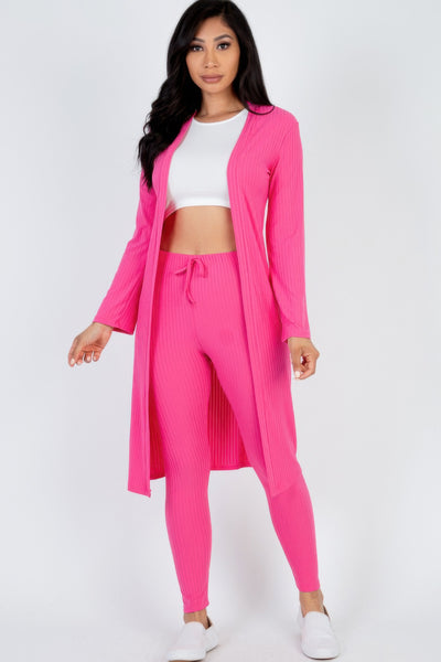High-Stretch Ribbed Long Cardigan & Leggings Set