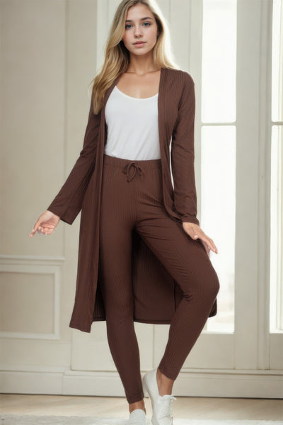 High-Stretch Ribbed Long Cardigan & Leggings Set