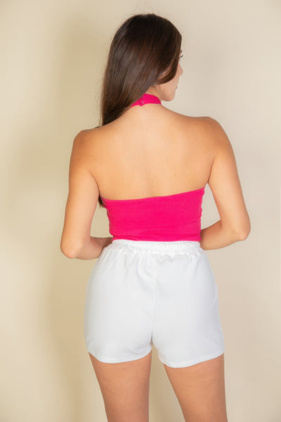 High-Stretch Ribbed Halter Neck Backless Cami Top