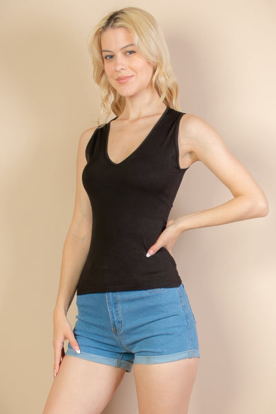 Ribbed V-neck Sleeveless Tank Top