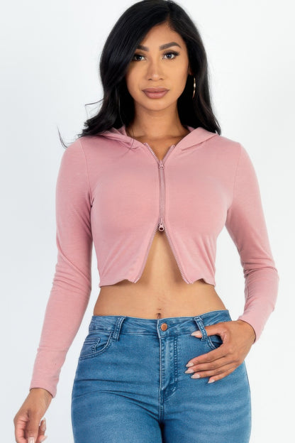 French Terry Crop 2-Way Zip Up Hoodie