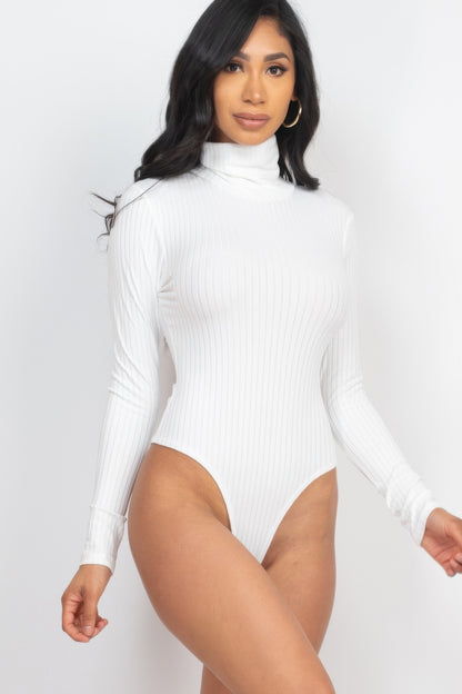 Elegant Ribbed Turtle Neck Long Sleeve Bodysuit