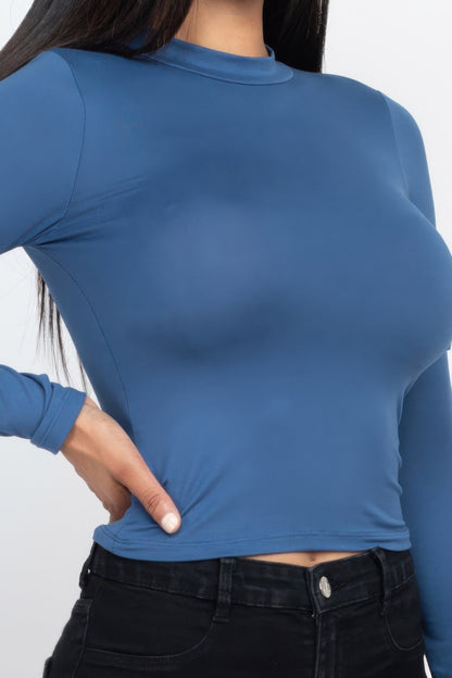 Basic Mock Neck Solid Long Sleeve Top
