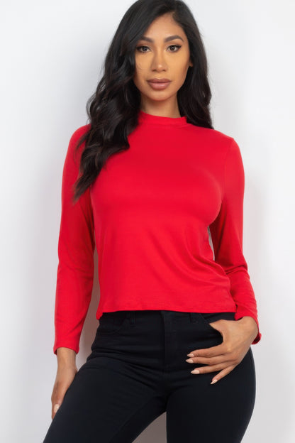 Basic Mock Neck Solid Long Sleeve Top