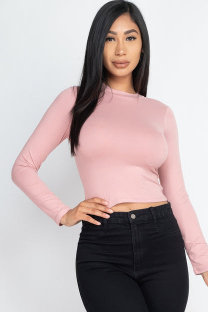 Basic Mock Neck Solid Long Sleeve Top
