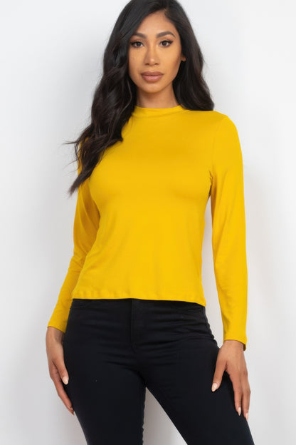 Basic Mock Neck Solid Long Sleeve Top