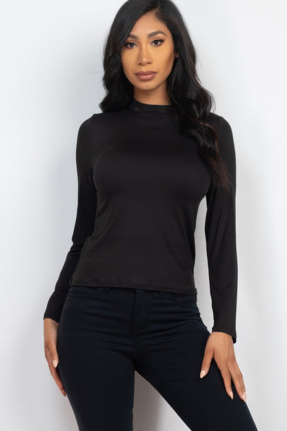 Basic Mock Neck Solid Long Sleeve Top