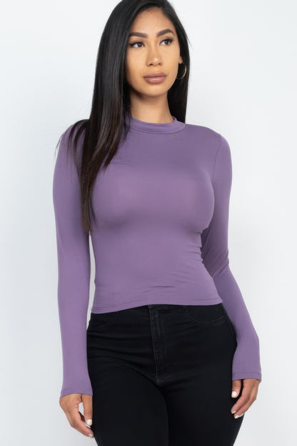 Basic Mock Neck Solid Long Sleeve Top