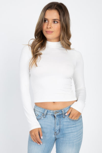 Basic Mock Neck Solid Long Sleeve Top