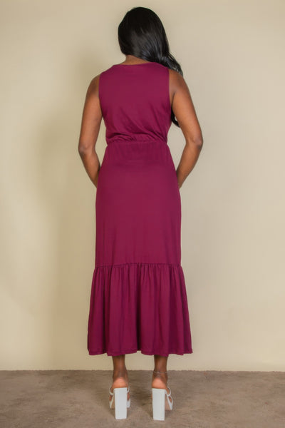 Button Front Tie Waist Sleeveless Maxi Dress - Fashions Envy