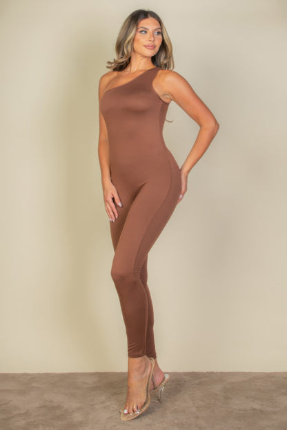 Chic Solid Color One Shoulder Jumpsuit