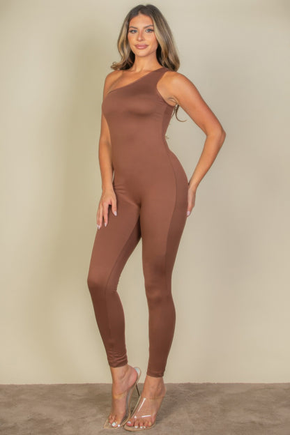 Chic Solid Color One Shoulder Jumpsuit