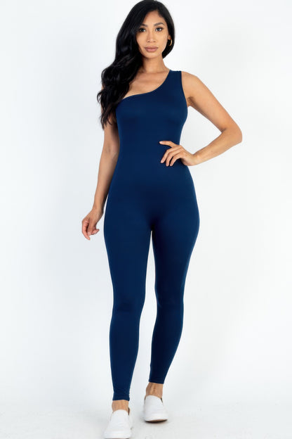 Chic Solid Color One Shoulder Jumpsuit