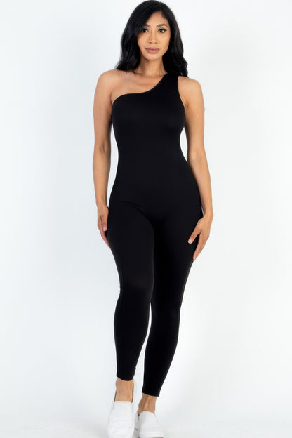 Chic Solid Color One Shoulder Jumpsuit