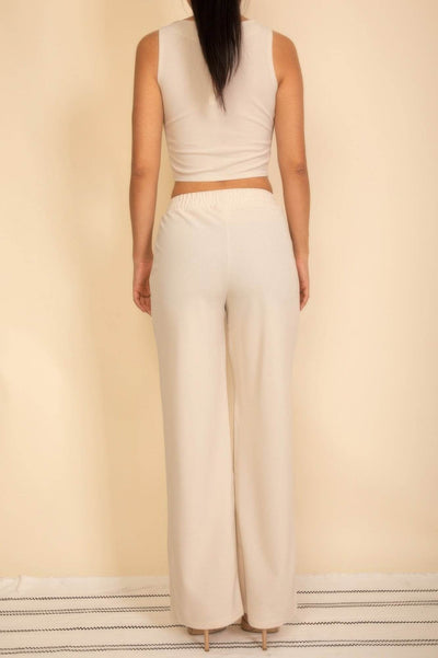 Scoop Neck Button Vest & Wide Leg Pants Set - Two Piece Coordinated Outfit - Fashions Envy