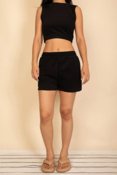 Cotton French Terry Crop Top & Shorts Set - Cozy Loungewear Set - Fashions Envy