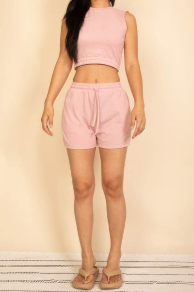 Cotton French Terry Crop Top & Shorts Set - Cozy Loungewear Set - Fashions Envy