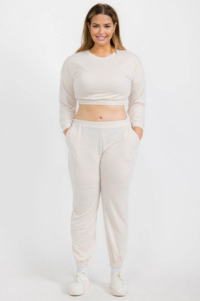 Plus Size French Terry Pullover & Joggers Set - Comfortable Athleisure Set - Fashions Envy