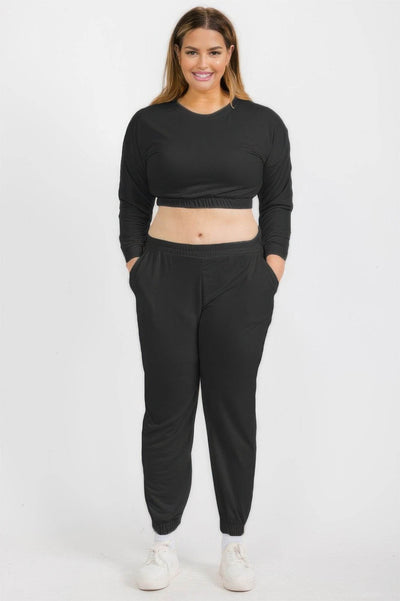 Plus Size French Terry Pullover & Joggers Set - Comfortable Athleisure Set - Fashions Envy