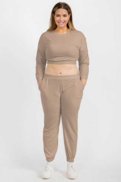 Plus Size French Terry Pullover & Joggers Set - Comfortable Athleisure Set - Fashions Envy