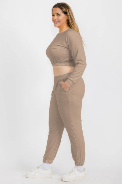 Plus Size French Terry Pullover & Joggers Set - Comfortable Athleisure Set - Fashions Envy
