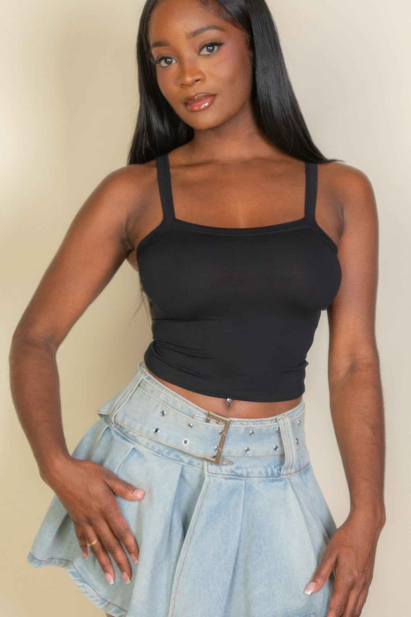 CAPELLA Square Neck Tank Top - Wide Strap Fitted Crop