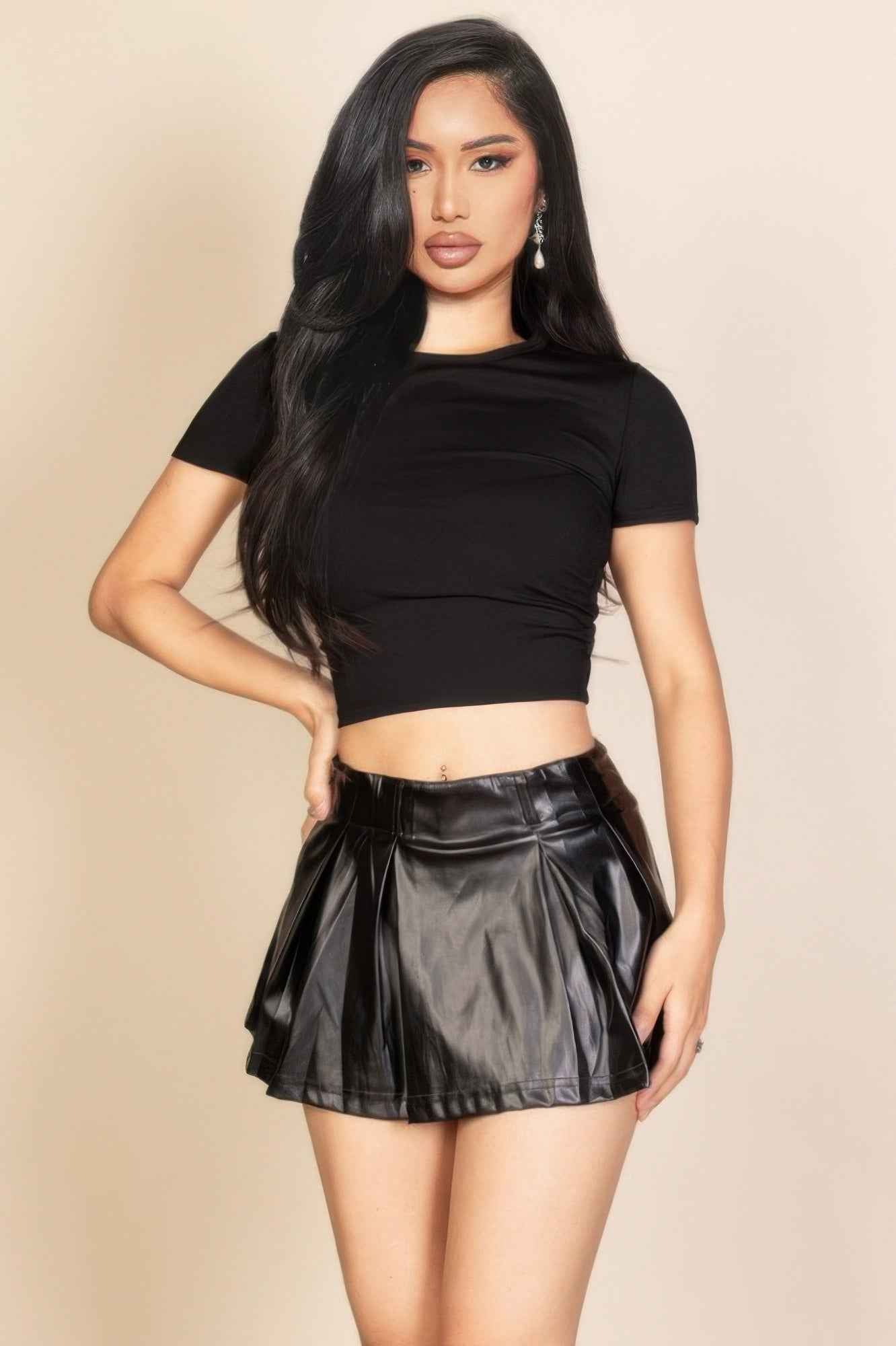 CAPELLA Ribbed Short Sleeve Top - Round Neck Fitted