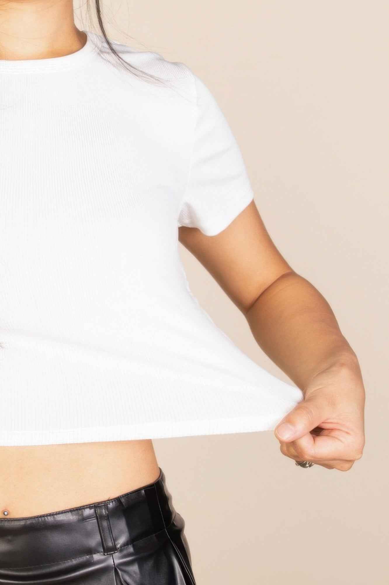 CAPELLA Ribbed Short Sleeve Top - Round Neck Fitted