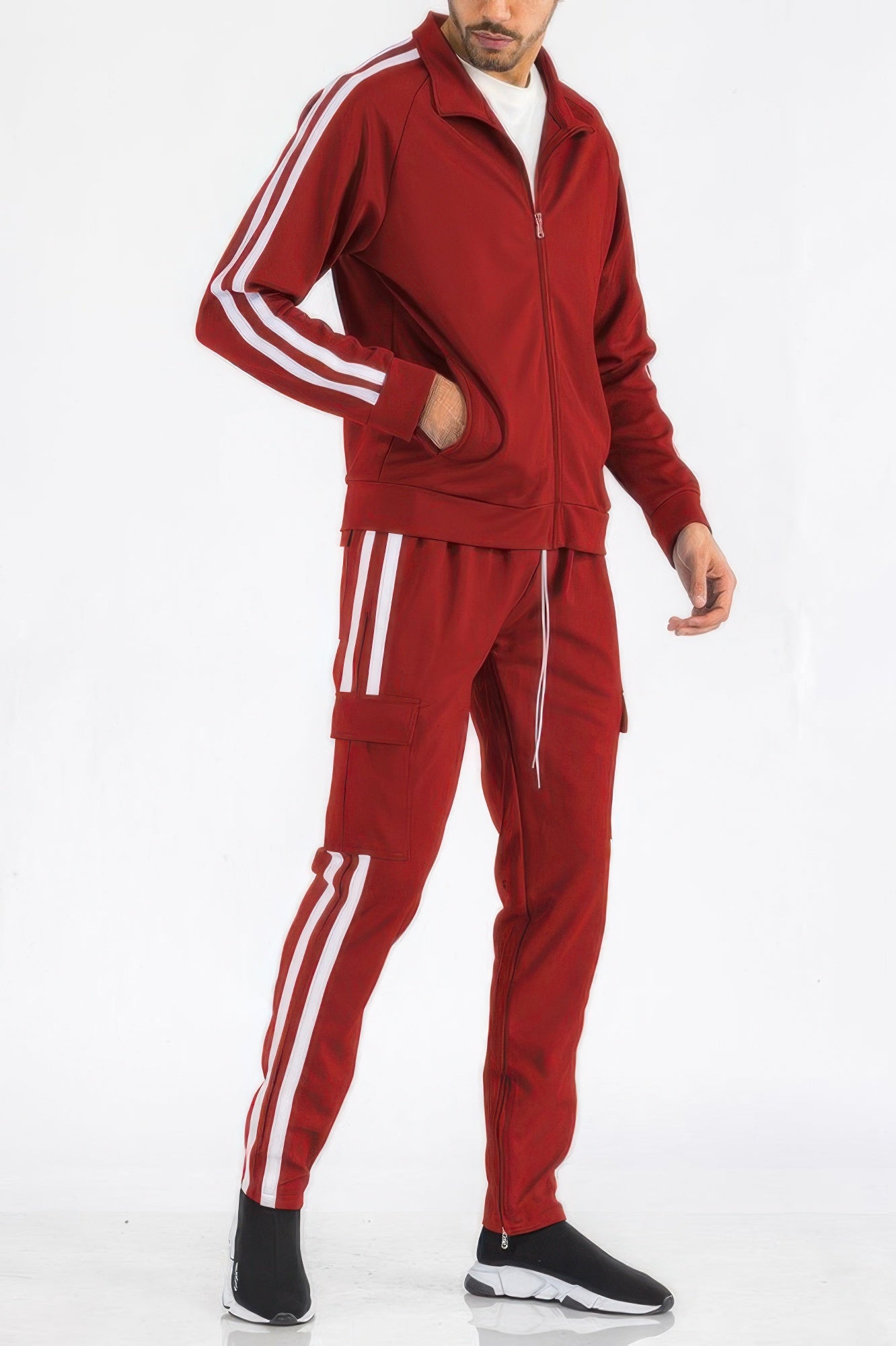 Men's Tracksuit Set - Two Stripe Utility Cargo Pockets - Fashions Envy