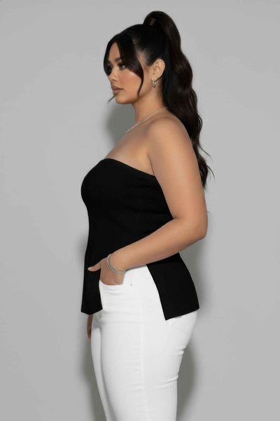 CAPELLA Plus Strapless Ribbed Top - Side Slit Flare Hem