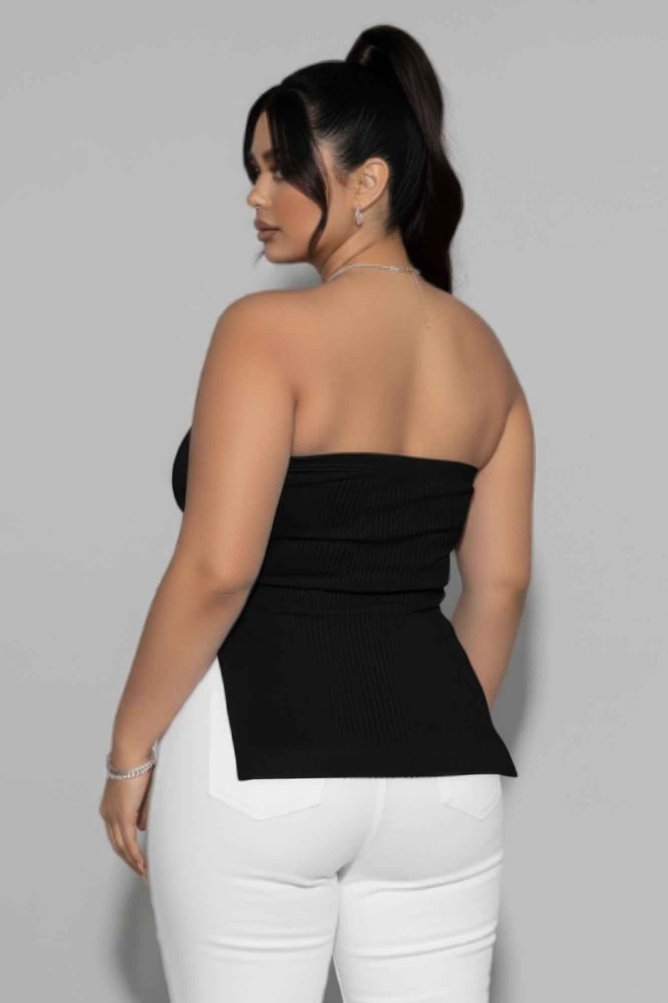 CAPELLA Plus Strapless Ribbed Top - Side Slit Flare Hem