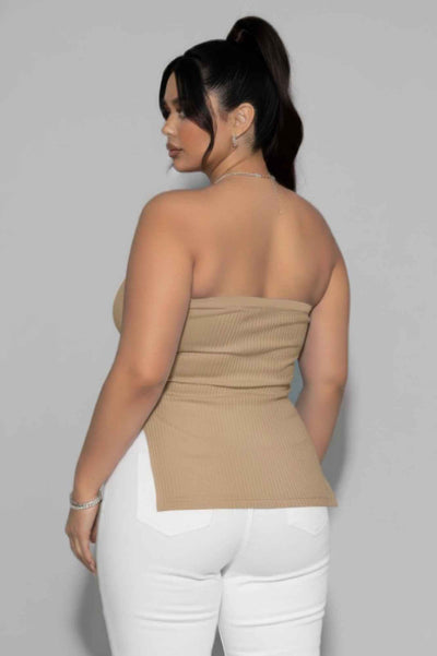 CAPELLA Plus Strapless Ribbed Top - Side Slit Flare Hem
