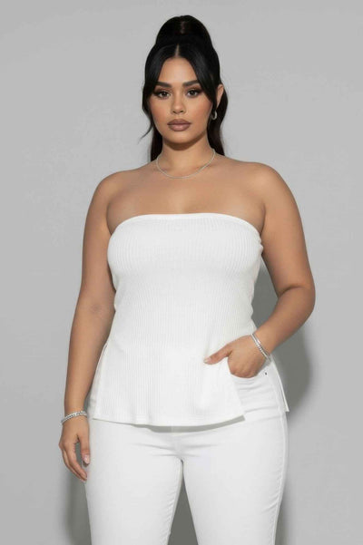 CAPELLA Plus Strapless Ribbed Top - Side Slit Flare Hem