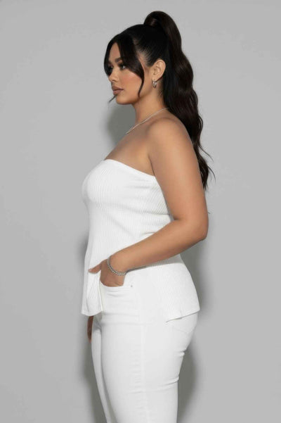 CAPELLA Plus Strapless Ribbed Top - Side Slit Flare Hem