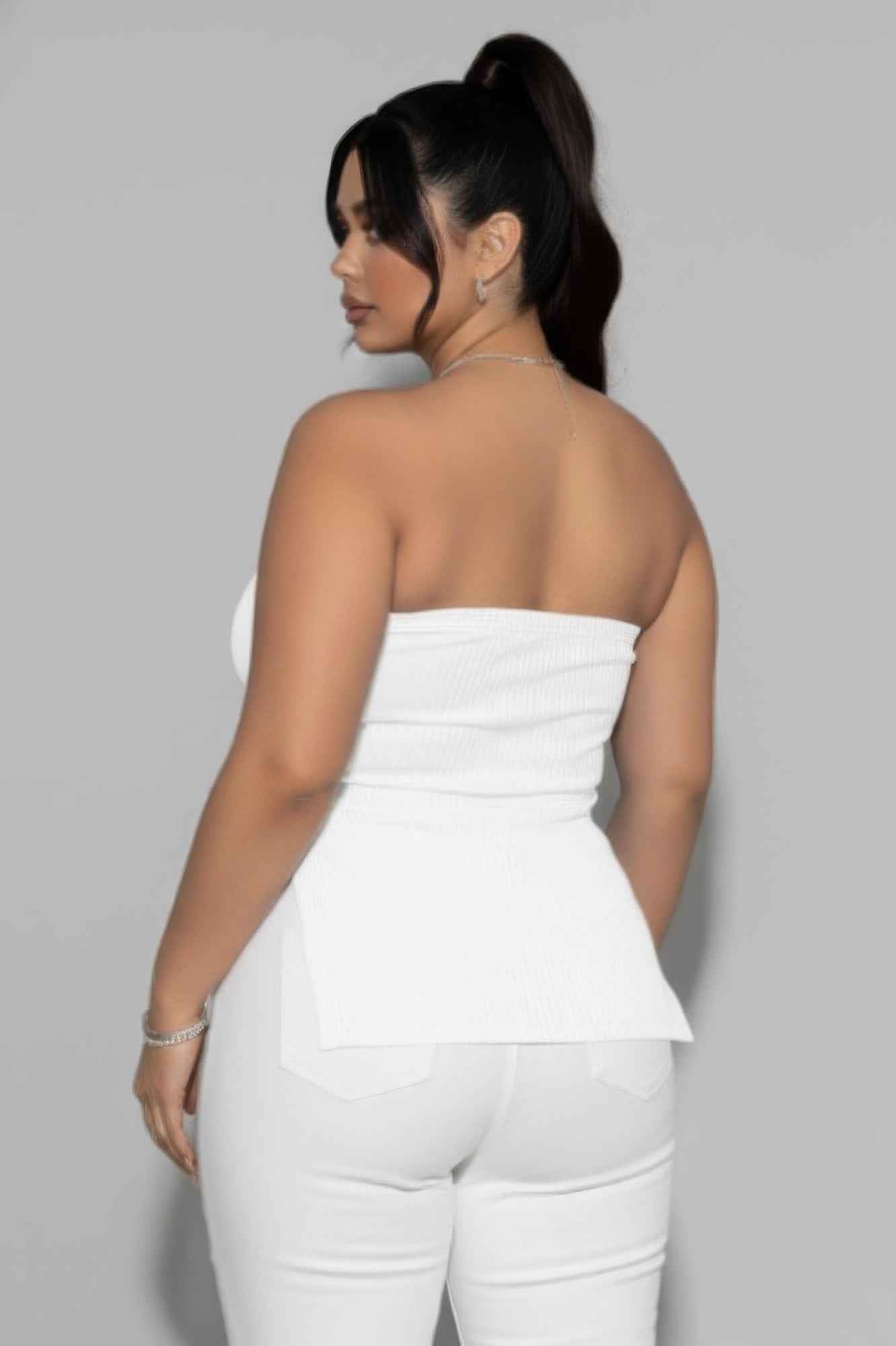 CAPELLA Plus Strapless Ribbed Top - Side Slit Flare Hem