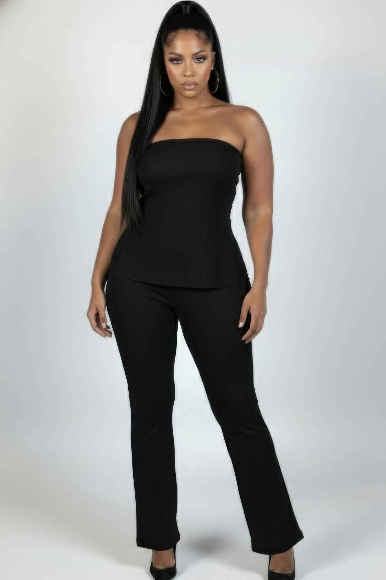 CAPELLA Plus Ribbed Tube Top & Flare Pants Set