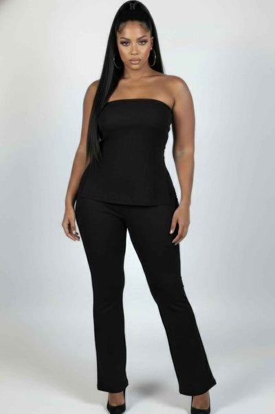CAPELLA Plus Ribbed Tube Top & Flare Pants Set