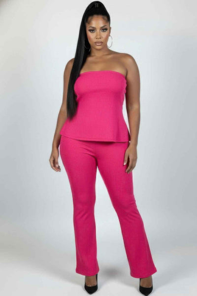 CAPELLA Plus Ribbed Tube Top & Flare Pants Set