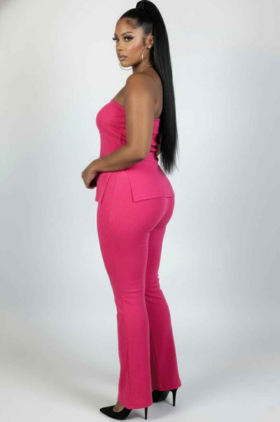 CAPELLA Plus Ribbed Tube Top & Flare Pants Set