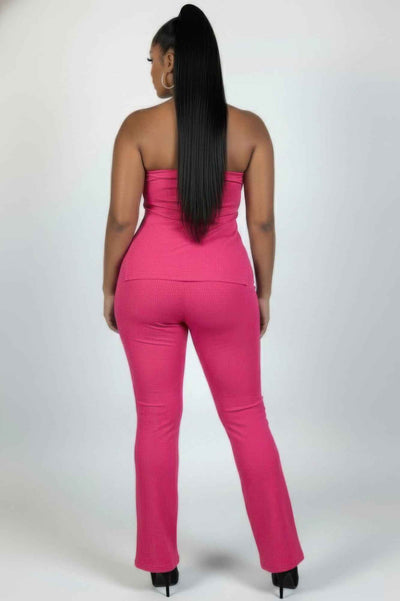 CAPELLA Plus Ribbed Tube Top & Flare Pants Set