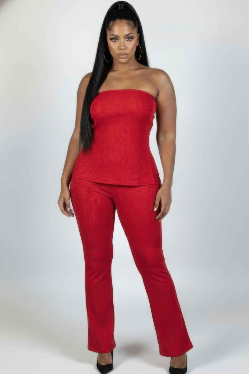 CAPELLA Plus Ribbed Tube Top & Flare Pants Set