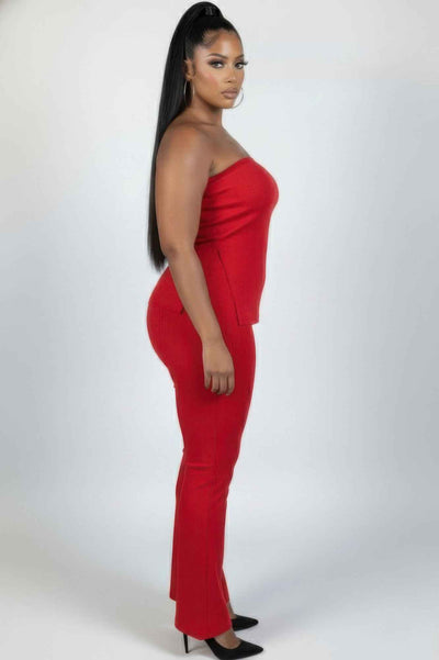 CAPELLA Plus Ribbed Tube Top & Flare Pants Set