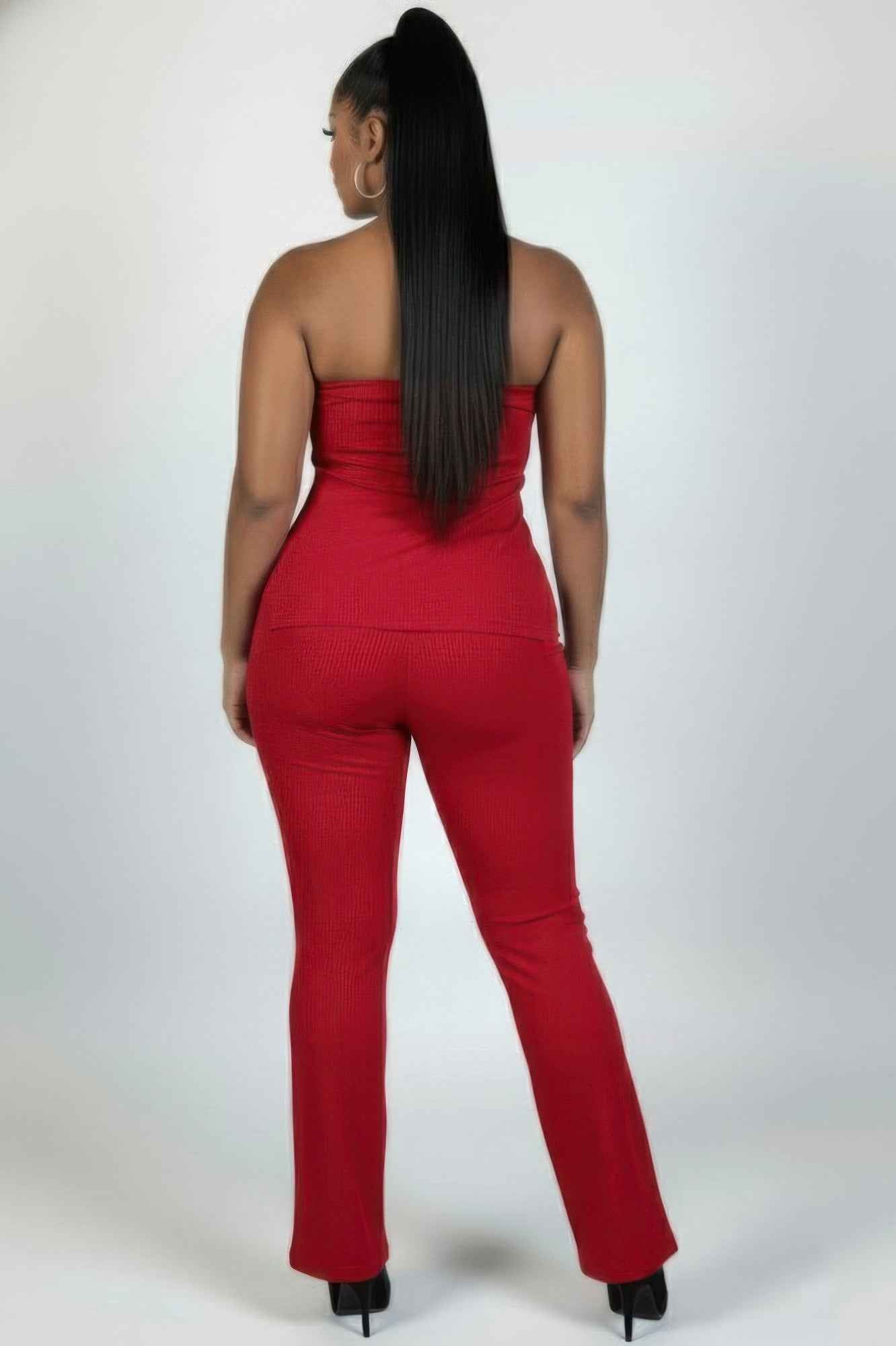 CAPELLA Plus Ribbed Tube Top & Flare Pants Set