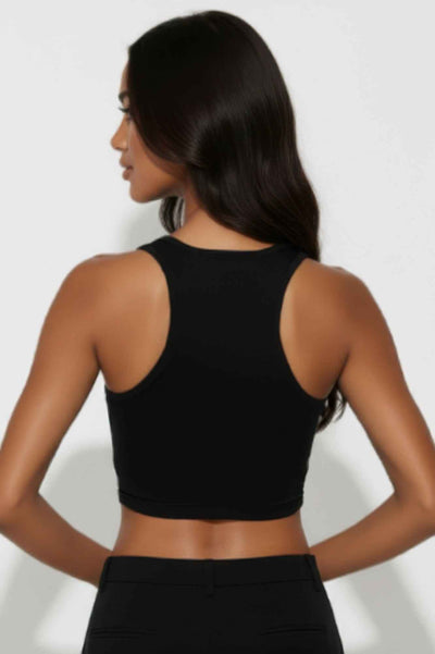 CAPELLA Sheer Mesh Panel Crop Top - Contrast Bodycon Tank