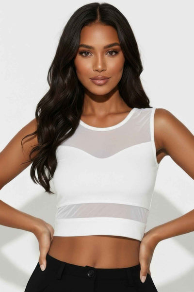 CAPELLA Sheer Mesh Panel Crop Top - Contrast Bodycon Tank