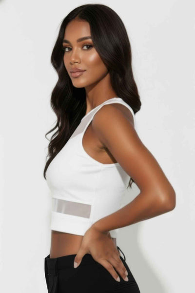 CAPELLA Sheer Mesh Panel Crop Top - Contrast Bodycon Tank