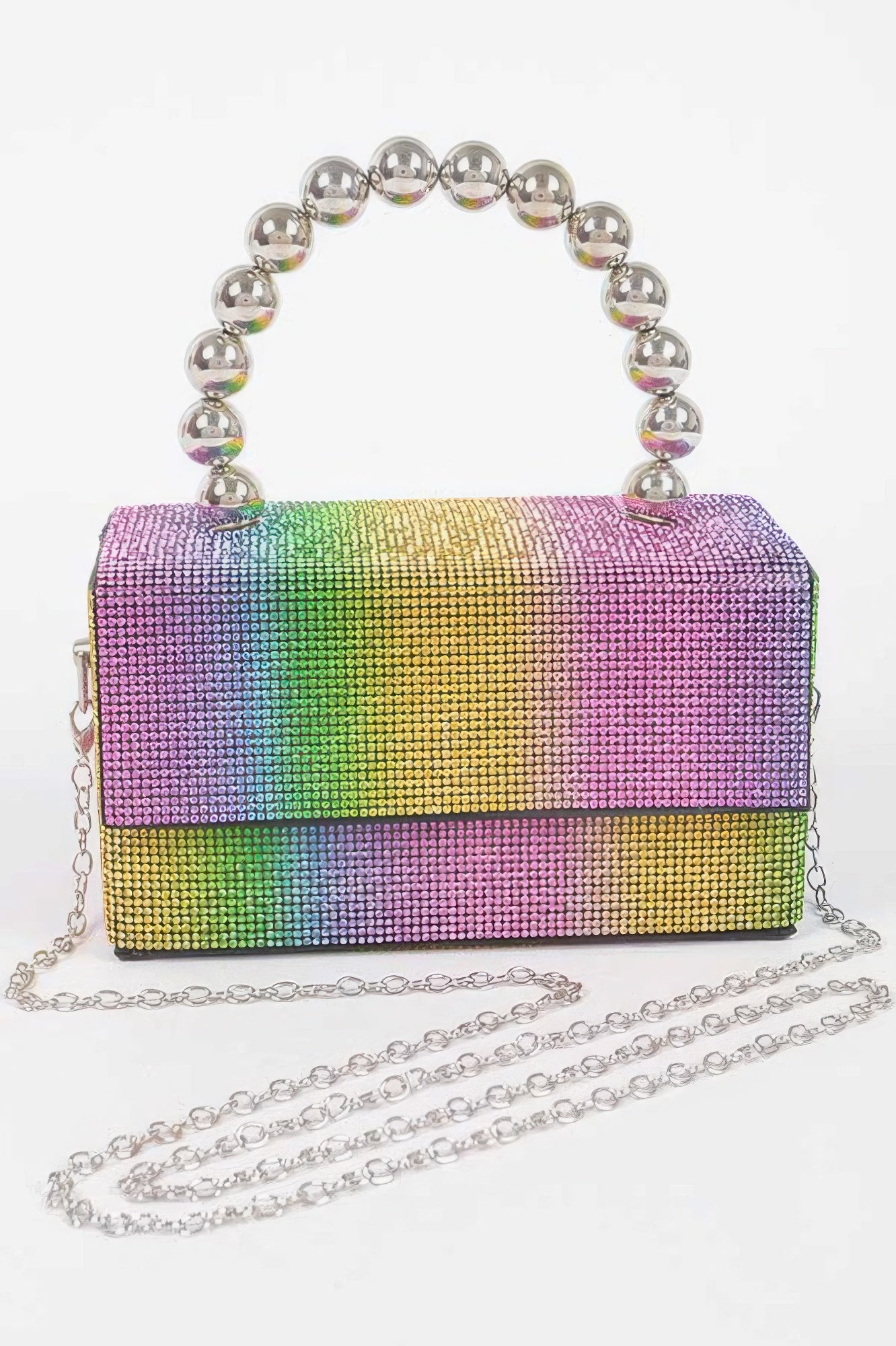 Rhinestone Ball Chain Handle Bag - Fashions Envy