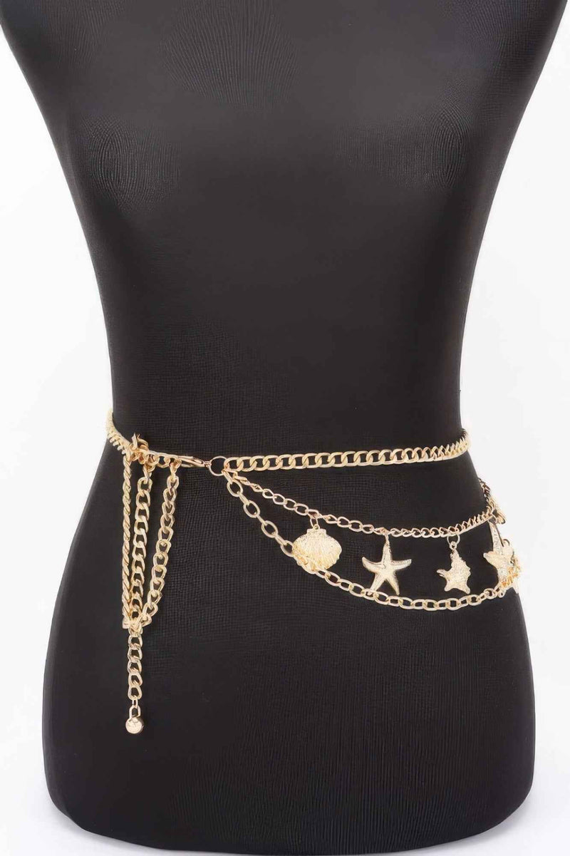 Seashell Starfish Layered Chain Belt