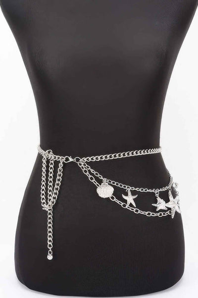 Seashell Starfish Layered Chain Belt