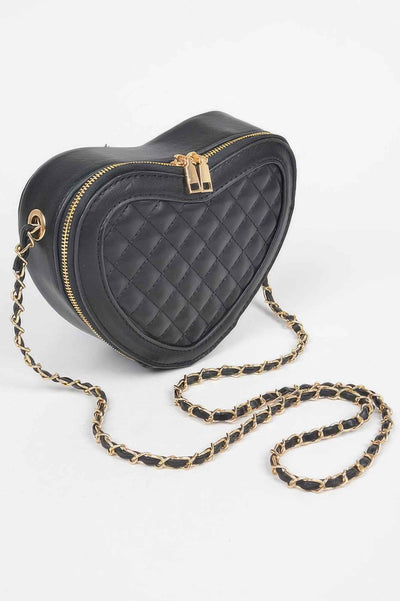 Quilted Heart Shape Crossbody Bag - Compact Handbag